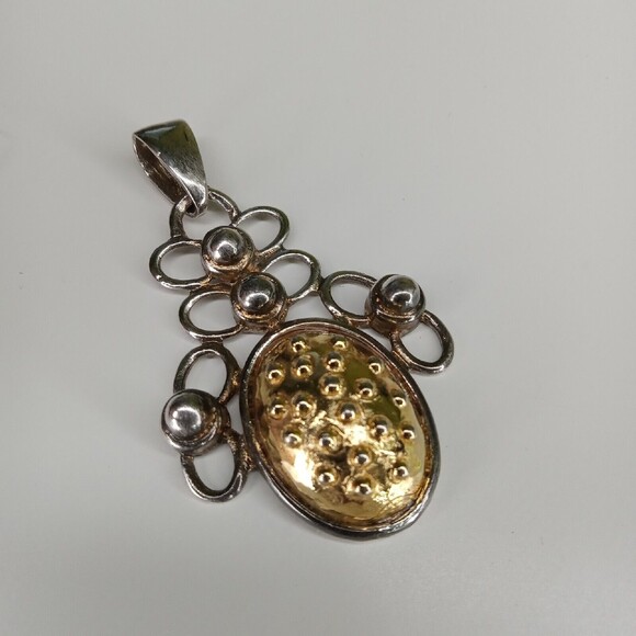 Vintage Large Pendant Only Faux Gold silver tone Costume Jewelry Made in Usa - Picture 1 of 11